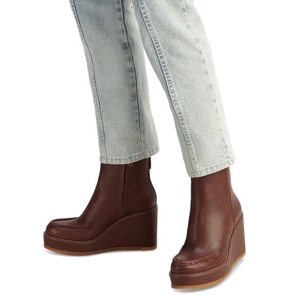 NIB WOMEN'S COACH BRADY LEATHER WEDGE BOOTIE BOOTS WALNUT BROWN SZ 11 $295 - Picture 1 of 8